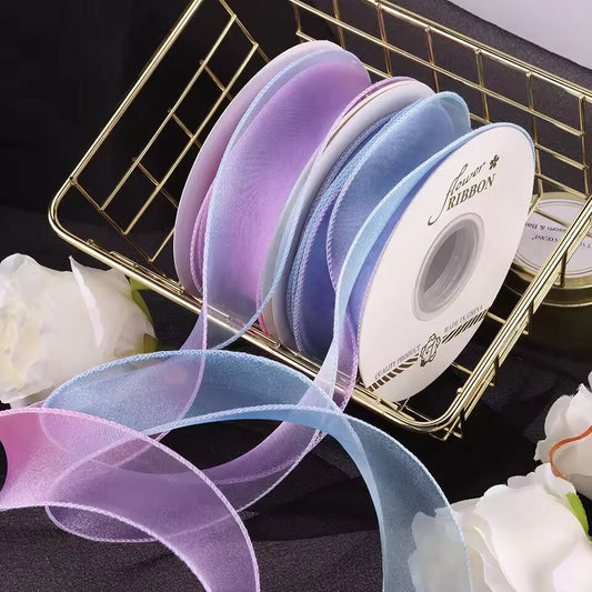 4cm Colorful Fishtail Yarn Gradient Color Ribbon Holiday Party Decoration Gift Flower Wrapping Ribbon 10yards/Roll Mesh Ribbon