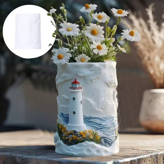 Castle relief vase resin silicone mold mountain plants relief pen holder concrete mould tower relief vase flowerpot gypsum molds